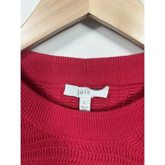 Joie Womens Sweater Large Pink Crew Neck Balloon Sleeve 100% Cotton - Picture 5 of 10